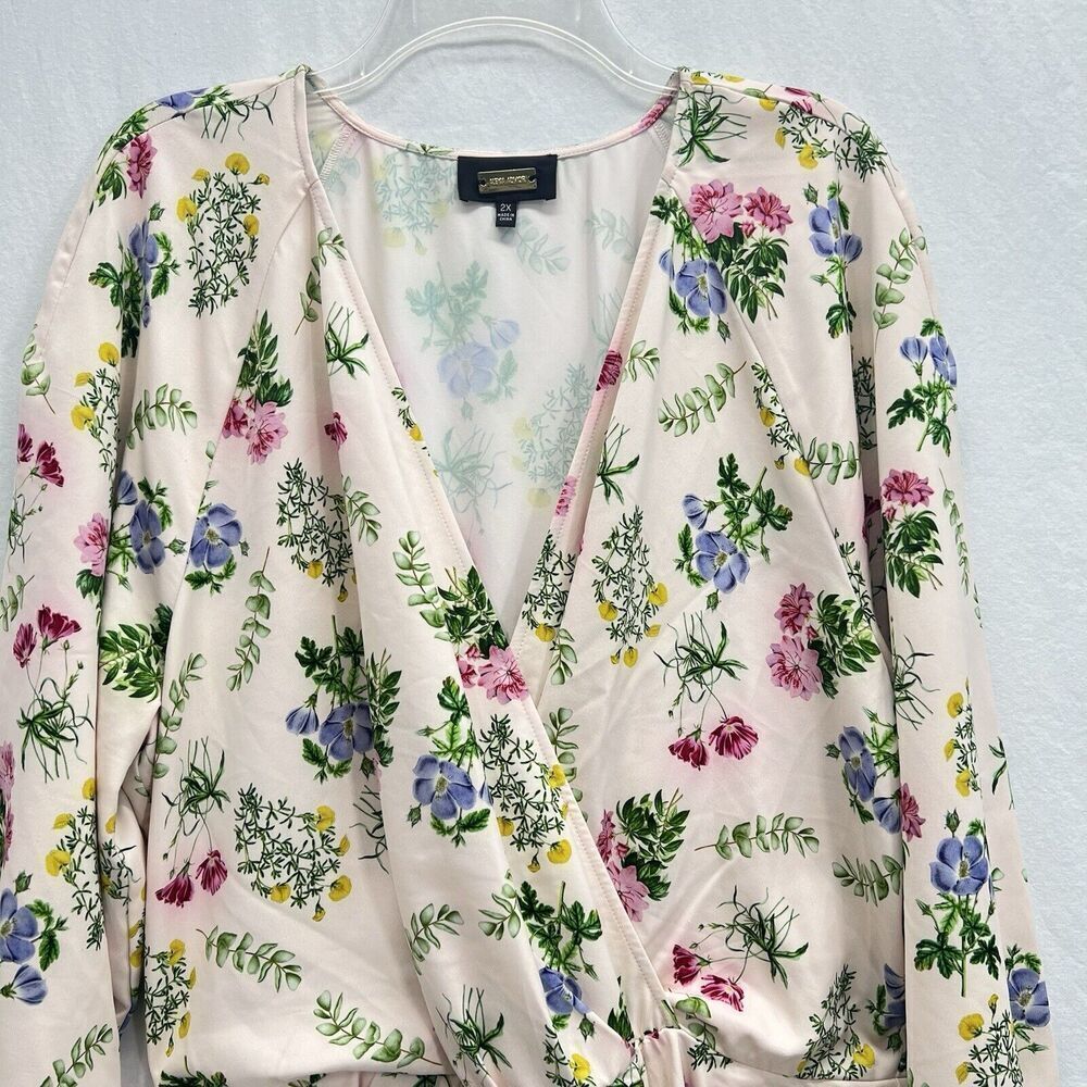 Alexia Admor Layla V Neck Dress Size 2X Floral Faux Wrap Stretch - Picture 3 of 14